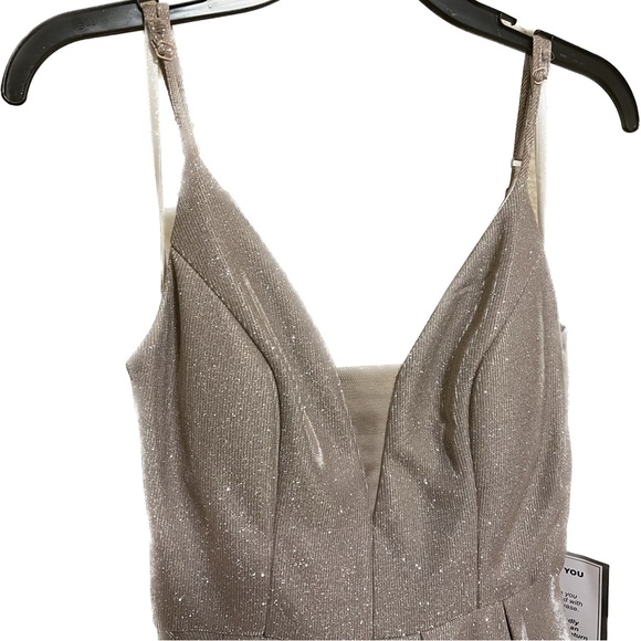 B Darlin Long Dress, Juniors' Glitter Mesh Rose color - Picture 3 of 15